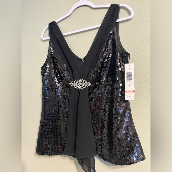 Onyx Nite Womens Black Sequined Back Zip Evening Party Wear Blouse Size L NWT - Picture 5 of 14